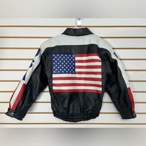Oscar Piel genuine leather jacket USA American Flag Removable Liner Youth Large